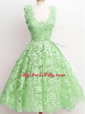 A-line Lace Wedding Guest Dresses Zipper Lace Sleeveless Knee Length