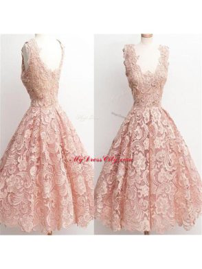 A-line Lace Wedding Guest Dresses Zipper Lace Sleeveless Knee Length