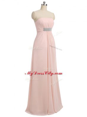 Enchanting Baby Pink Empire Chiffon Strapless Sleeveless Beading Floor Length Side Zipper Quinceanera Court of Honor Dress