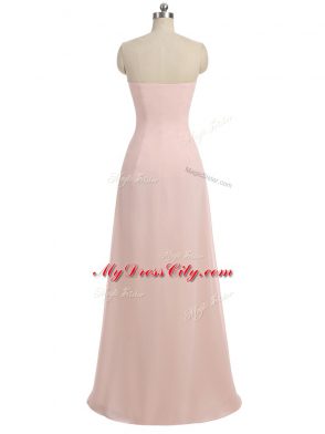 Enchanting Baby Pink Empire Chiffon Strapless Sleeveless Beading Floor Length Side Zipper Quinceanera Court of Honor Dress