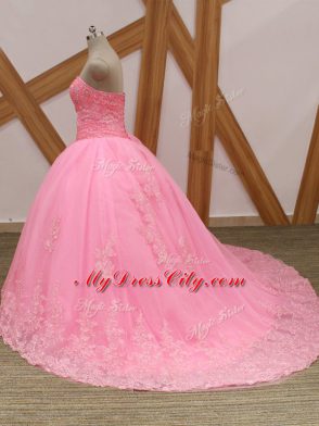 Designer Tulle Sleeveless Sweet 16 Dresses Brush Train and Beading and Lace