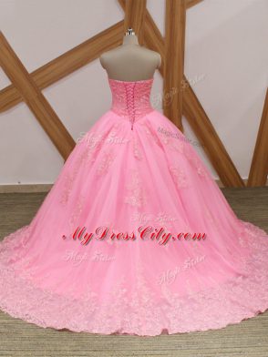 Designer Tulle Sleeveless Sweet 16 Dresses Brush Train and Beading and Lace