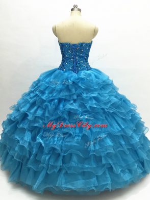 Ball Gowns 15th Birthday Dress Teal Sweetheart Organza Sleeveless Floor Length Lace Up