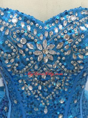 Ball Gowns 15th Birthday Dress Teal Sweetheart Organza Sleeveless Floor Length Lace Up