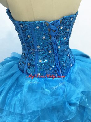 Ball Gowns 15th Birthday Dress Teal Sweetheart Organza Sleeveless Floor Length Lace Up