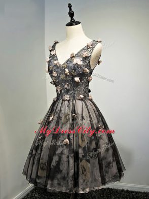 Tulle Sleeveless Mini Length Prom Evening Gown and Hand Made Flower