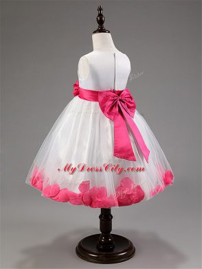 High Class White Zipper Scoop Appliques and Hand Made Flower Kids Formal Wear Tulle Sleeveless