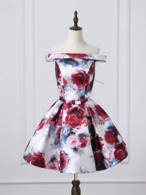 Excellent Mini Length Multi-color Prom Evening Gown Printed Sleeveless Belt