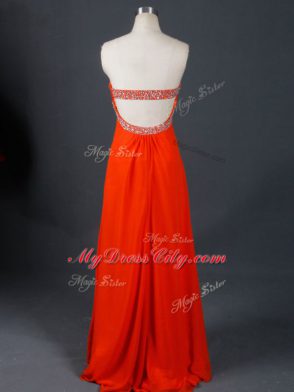 Floor Length Coral Red Prom Evening Gown Strapless Sleeveless Backless