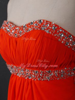 Floor Length Coral Red Prom Evening Gown Strapless Sleeveless Backless