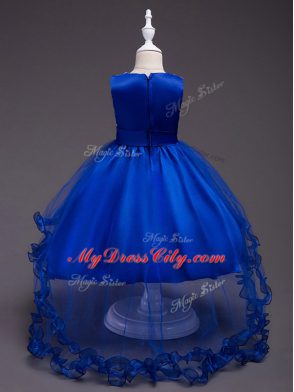 Classical High Low Ball Gowns Sleeveless Royal Blue Little Girls Pageant Gowns Zipper