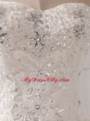 Hot Sale Sweetheart Sleeveless Brush Train Lace Up Wedding Gowns White Tulle