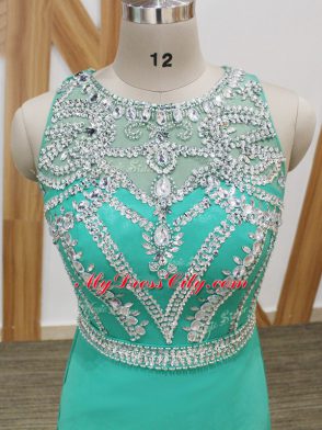 Fine Sleeveless Chiffon Watteau Train Side Zipper Evening Dress in Turquoise with Beading