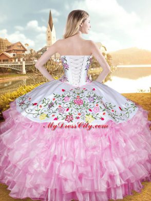 Floor Length Ball Gowns Sleeveless Rose Pink Quinceanera Gown Lace Up