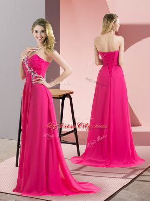 Modern Hot Pink Sweetheart Neckline Beading Prom Evening Gown Sleeveless Lace Up