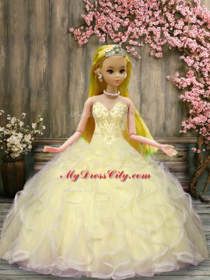 Fashionable Light Yellow Tulle Lace Up Sweet 16 Dress Sleeveless Floor Length Beading and Ruffles