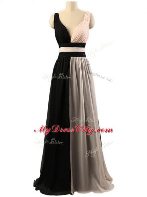 Graceful Floor Length White And Black Dama Dress Straps Sleeveless Criss Cross