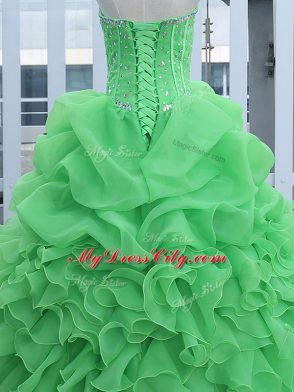 Graceful Floor Length Lace Up Quince Ball Gowns for Military Ball and Sweet 16 and Quinceanera with Beading and Ruffles and Pick Ups