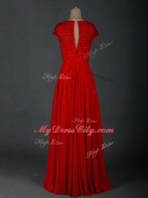 Floor Length Zipper Mother Dresses Red for Prom and Military Ball and Sweet 16 with Beading