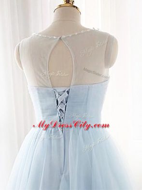 Customized Pink Sleeveless Beading and Ruching Mini Length Prom Evening Gown