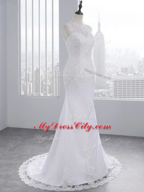 Superior Sleeveless Brush Train Beading and Appliques Lace Up Wedding Gowns