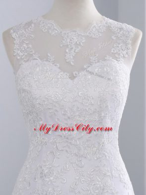 Superior Sleeveless Brush Train Beading and Appliques Lace Up Wedding Gowns