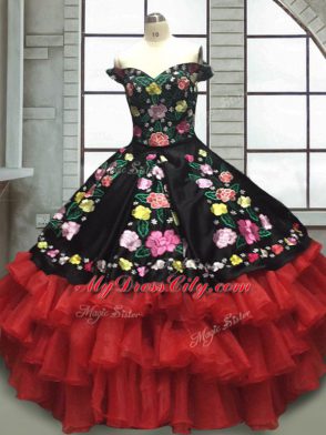 Dazzling Off The Shoulder Sleeveless Organza and Taffeta Quinceanera Dress Embroidery and Ruffled Layers Lace Up