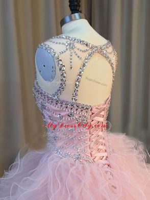 Fantastic Pink Sleeveless Floor Length Beading and Ruffles Lace Up Quinceanera Dress