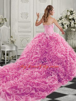 Apple Green Sweetheart Lace Up Beading and Ruffles Sweet 16 Quinceanera Dress Court Train Sleeveless