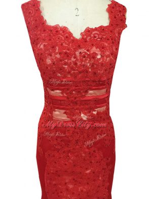 Red Zipper Mother of the Bride Dress Lace Sleeveless Brush Train