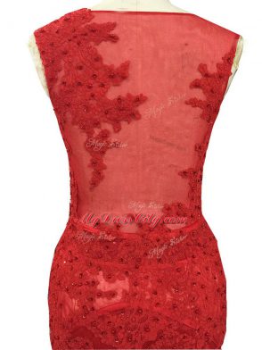 Red Zipper Mother of the Bride Dress Lace Sleeveless Brush Train