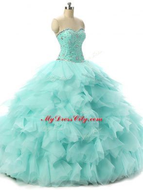 Floor Length Ball Gowns Sleeveless Apple Green Quinceanera Gowns Lace Up