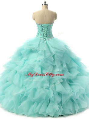 Floor Length Ball Gowns Sleeveless Apple Green Quinceanera Gowns Lace Up