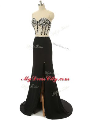 Romantic Black Sweetheart Neckline Beading Evening Dress Sleeveless Zipper