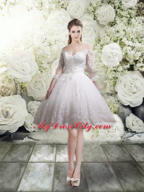 Unique White 3 4 Length Sleeve Lace Zipper Wedding Dress