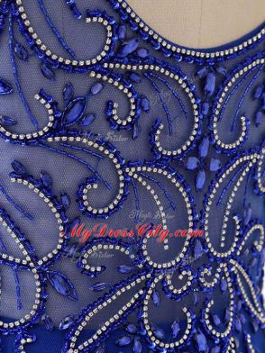 Suitable Chiffon Bateau Sleeveless Sweep Train Side Zipper Beading Prom Party Dress in Royal Blue