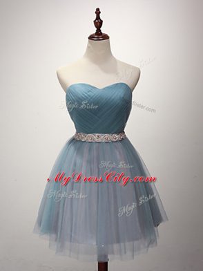 Popular Sweetheart Sleeveless Lace Up Wedding Guest Dresses Light Blue Tulle