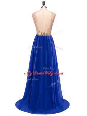 Red Empire Scoop Sleeveless Chiffon Floor Length Zipper Beading Evening Dress