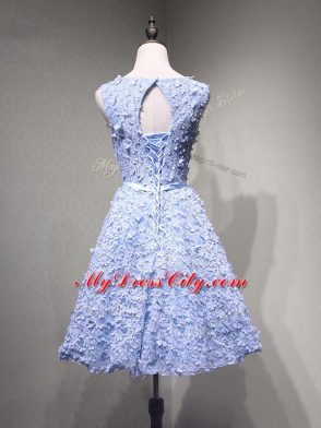 Sleeveless Mini Length Belt Lace Up Homecoming Dress with Lavender