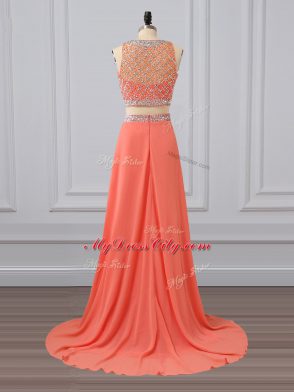 Customized Watermelon Red Sleeveless Beading Zipper Evening Dress