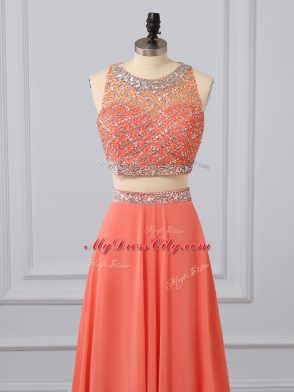 Customized Watermelon Red Sleeveless Beading Zipper Evening Dress