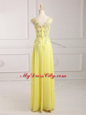 Super Yellow Sleeveless Lace and Appliques Dress for Prom