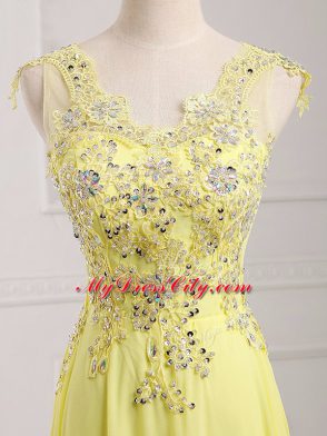 Super Yellow Sleeveless Lace and Appliques Dress for Prom