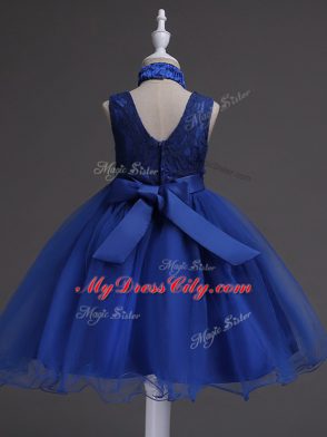 Amazing Royal Blue Sleeveless Organza Zipper Child Pageant Dress for Wedding Party