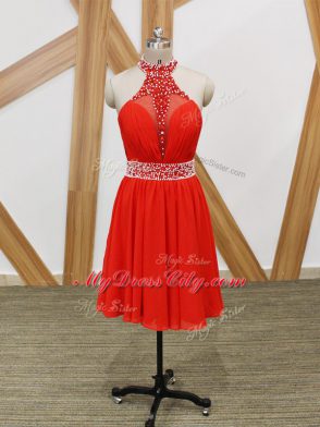 Fabulous Beading and Ruching Prom Party Dress Coral Red Zipper Sleeveless