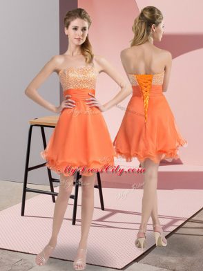 Noble Orange Sleeveless Mini Length Beading Lace Up Prom Dress