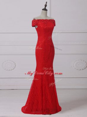 Fashion Sleeveless Lace Lace Up Prom Party Dress in Red with Lace and Appliques