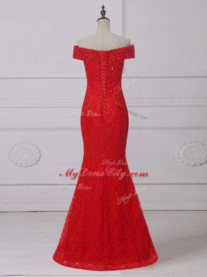 Fashion Sleeveless Lace Lace Up Prom Party Dress in Red with Lace and Appliques