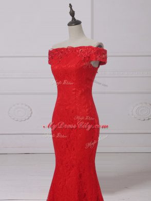 Fashion Sleeveless Lace Lace Up Prom Party Dress in Red with Lace and Appliques