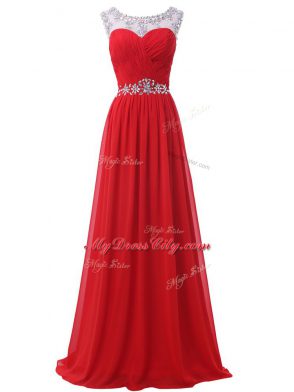 Glorious Scoop Sleeveless Chiffon Teens Party Dress Beading and Ruching Backless